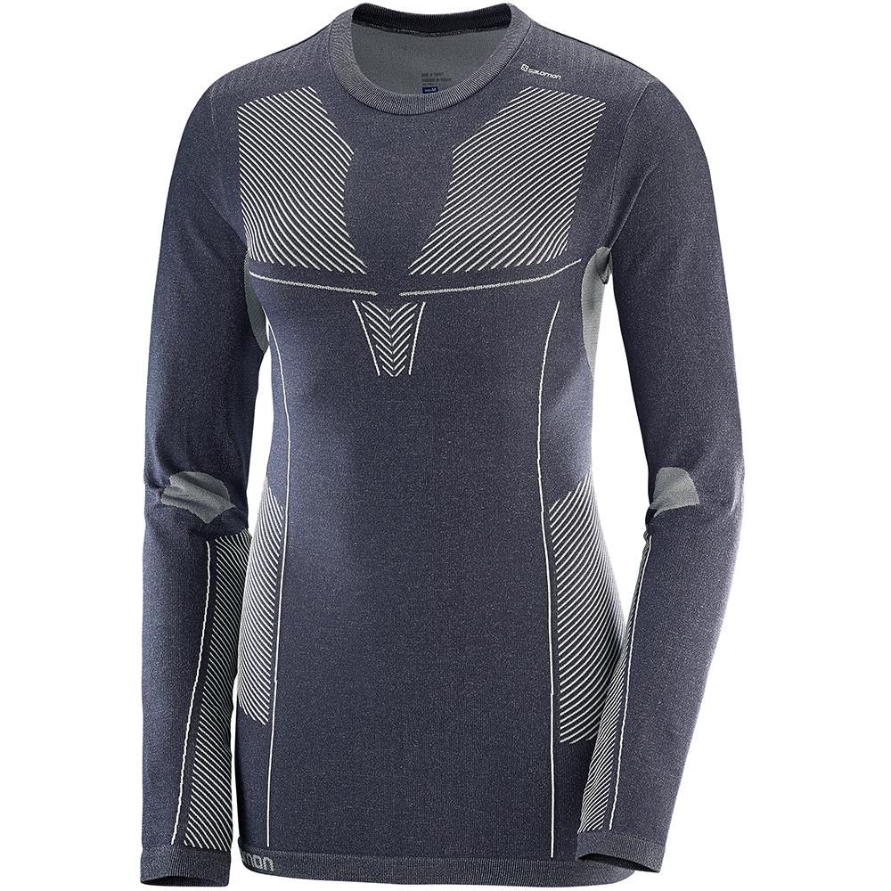 SALOMON PRIMO WARM LS CN W Philippines - Women's Midlayers - Slategray | 592014-PTX